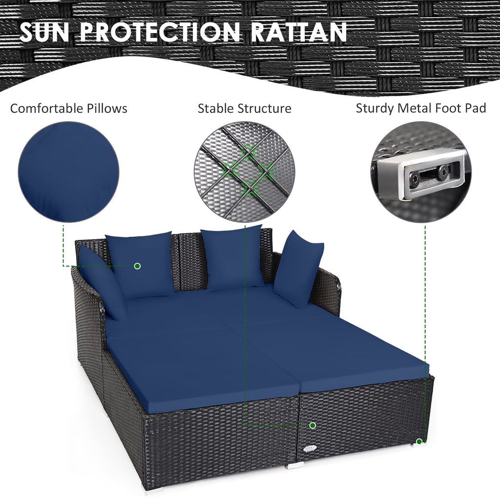 Luxurious Navy Rattan Outdoor Daybed with Cushions - Perfect for Relaxation and Style