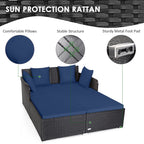 Luxurious Navy Rattan Outdoor Daybed with Cushions - Perfect for Relaxation and Style