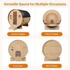 Outdoor Traditional Barrel Sauna for 4-6 Persons with 220V 6KW Electric Heater and Sauna Stones