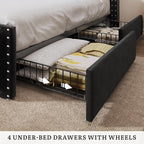 Queen Size Black Velvet Upholstered Platform Frame