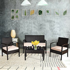 Transform Your Outdoor Space with Our 4-Piece Patio Rattan Conversation Set – Loveseat, Single Sofas, and Glass-Top Coffee Table