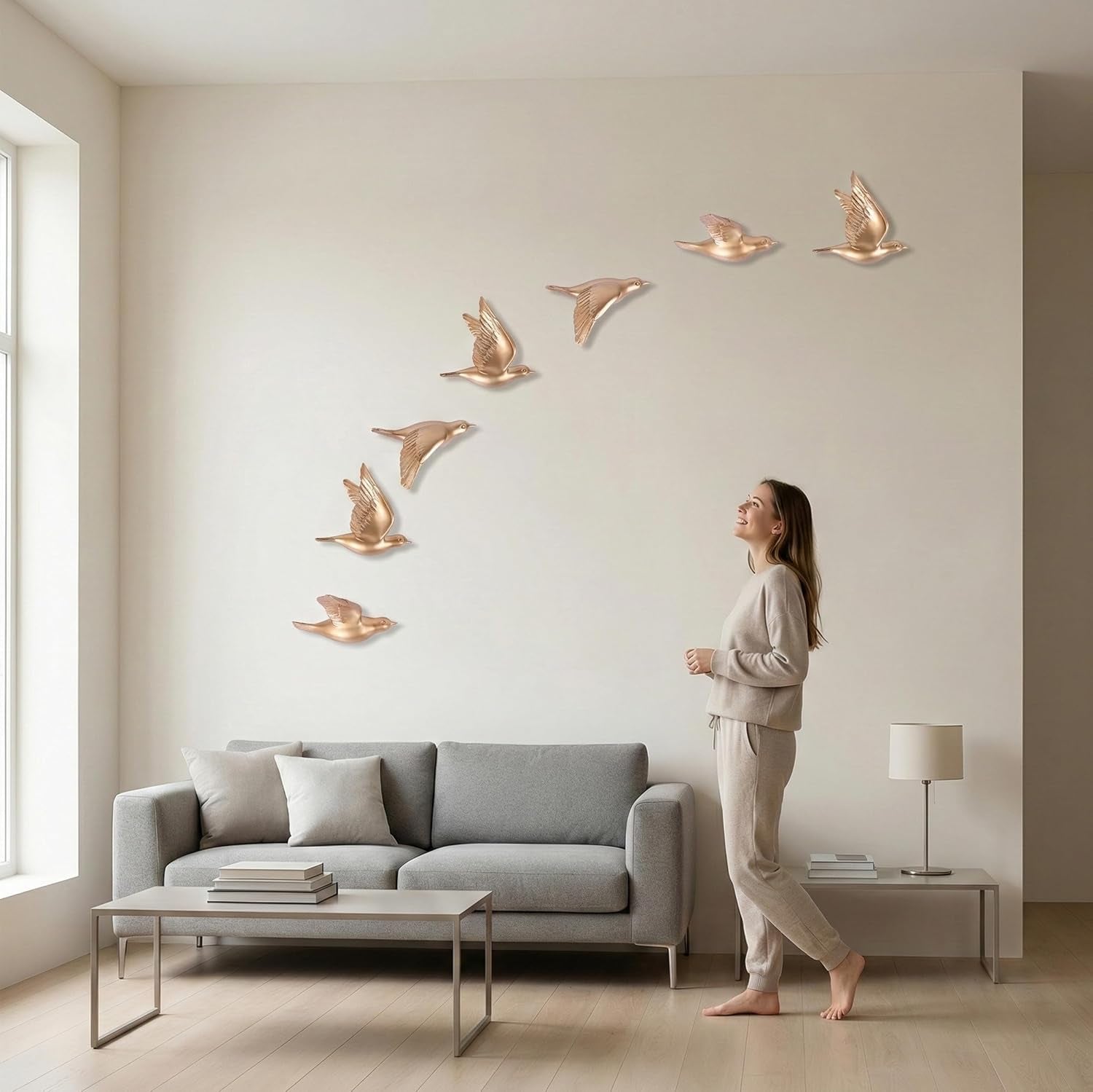 Set of 3 Bird Wall Sculptures - Modern 3D Art Decor for Living Room and Home, Golden Wall Accents and Gallery Art