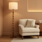 Rustic Floor Lamp 62Inch Walnut Linen Textured Shade