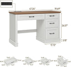 White Forty SevenInch Handcrafted Solid Wood Executive Desk