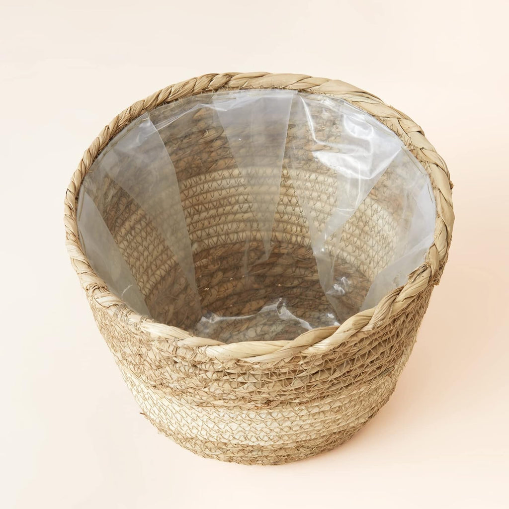 Seagrass Planter Basket Indoor Outdoor, Flower Pots Cover, Plant Containers, Beige, 10 Inch