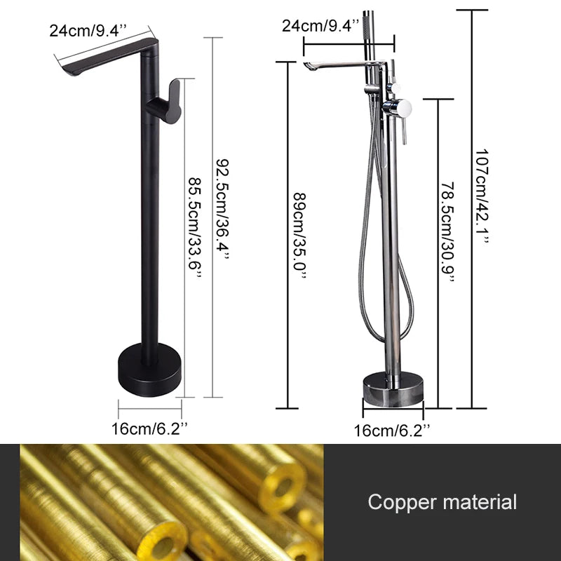 ELLEN Floor Standing Bathtub Faucets with Hand Shower Hot Cold Bath Tub Black Bath Faucet Water Mixer Tap Crane ELS2010