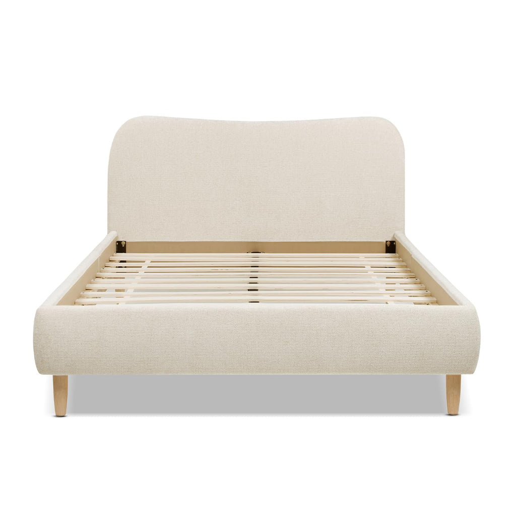Queen Upholstered Platform Bed With Oatmeal Chenille
