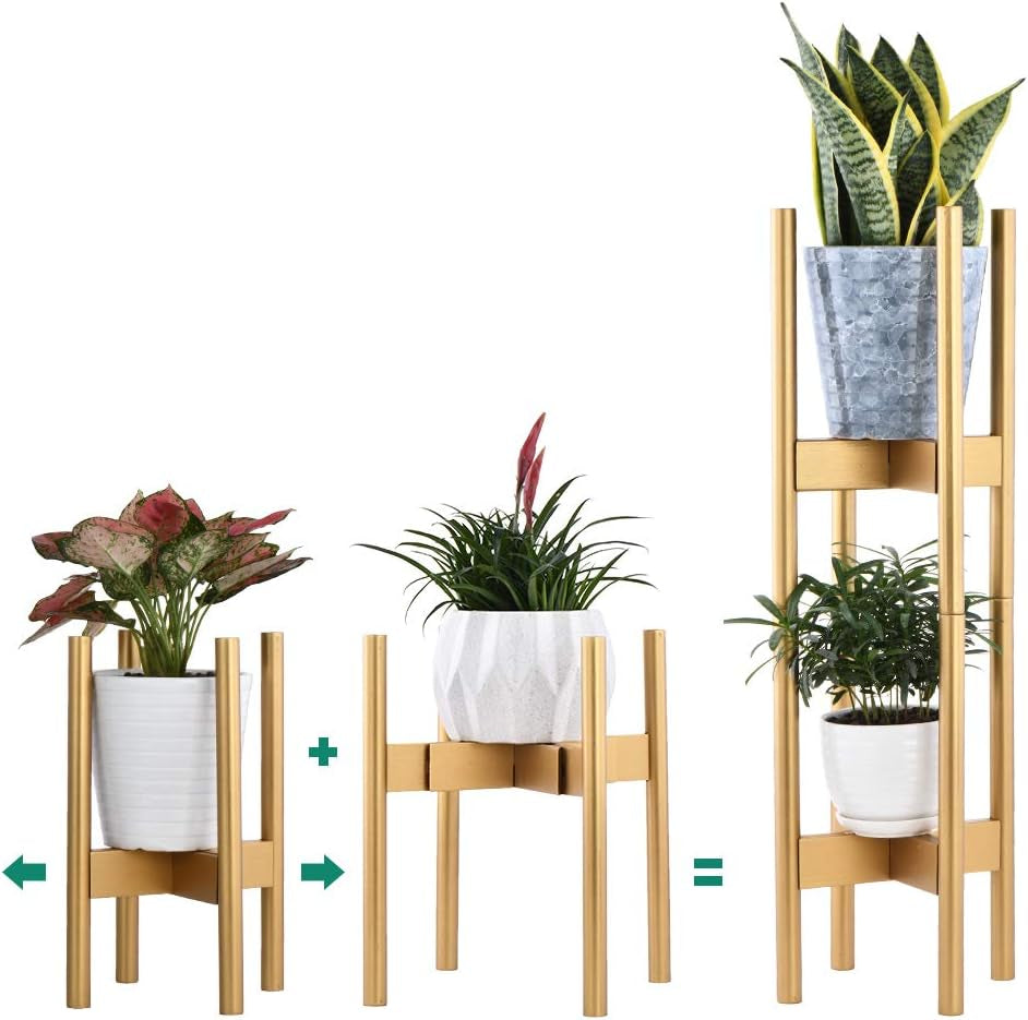 Plant Stand Pack of 2, Stackable&Adjustable Plant Stands Indoor, 2 Tier Indoor Plant Stand Tall 30'' (Gold)