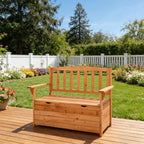 44" Outdoor Cedar Storage Bench with Backrest and Armrest, Large Patio Deck Box for Garden Tools and Cushions