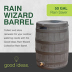 RW50 Rain Wizard 50Gal Plastic Rain Barrel Water Collector, Oak