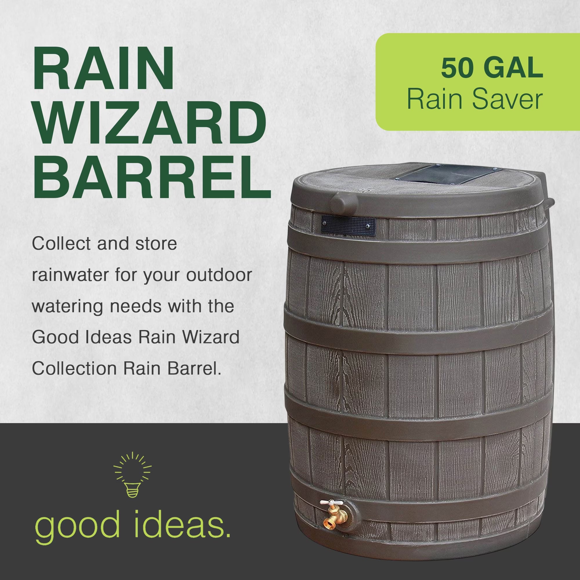 RW50 Rain Wizard 50Gal Plastic Rain Barrel Water Collector, Oak