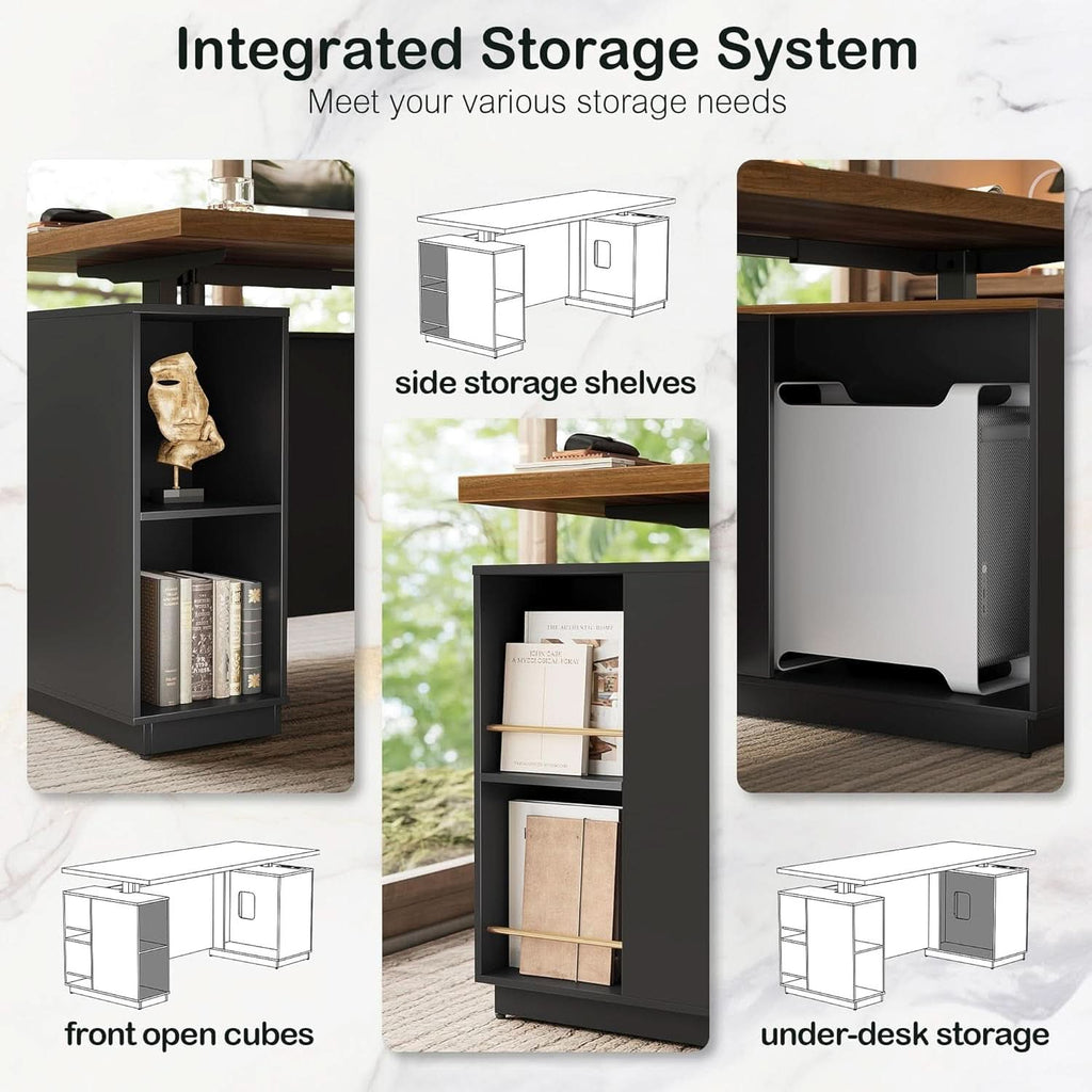 e 71-Inch Electric Standing Desk with Lockable Cabinets & Mobile File Storage