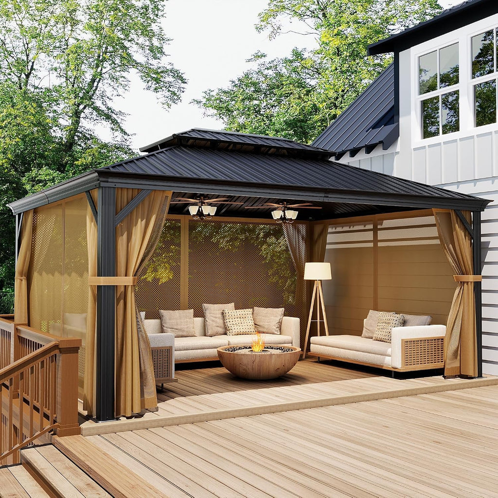 Twelve By Sixteen Ft Premium Double Roof Gazebo Dark Gray