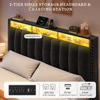 Queen Size Black Velvet Upholstered Platform Frame