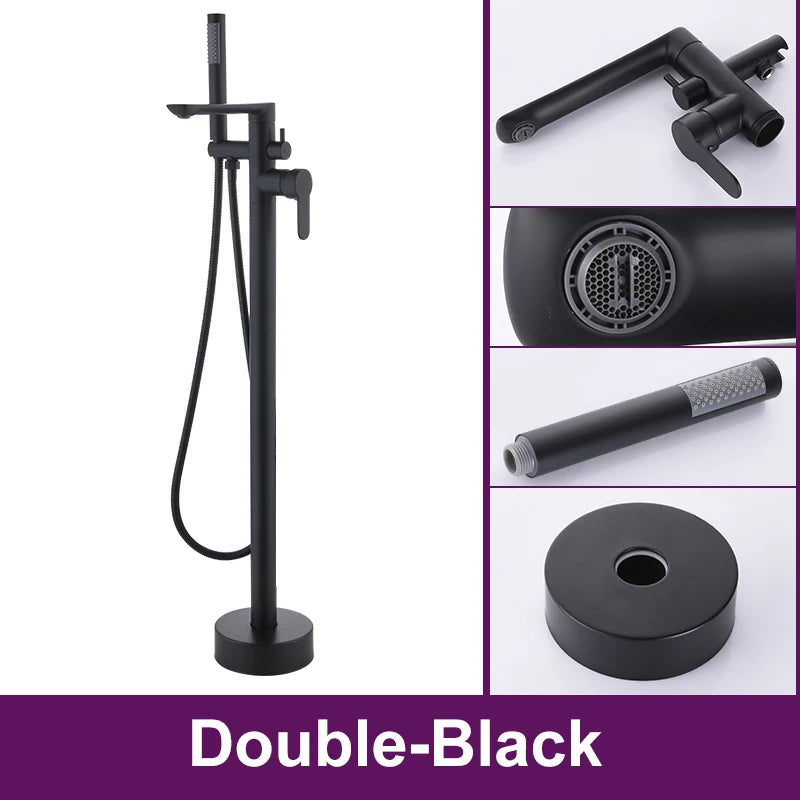 ELLEN Floor Standing Bathtub Faucets with Hand Shower Hot Cold Bath Tub Black Bath Faucet Water Mixer Tap Crane ELS2010