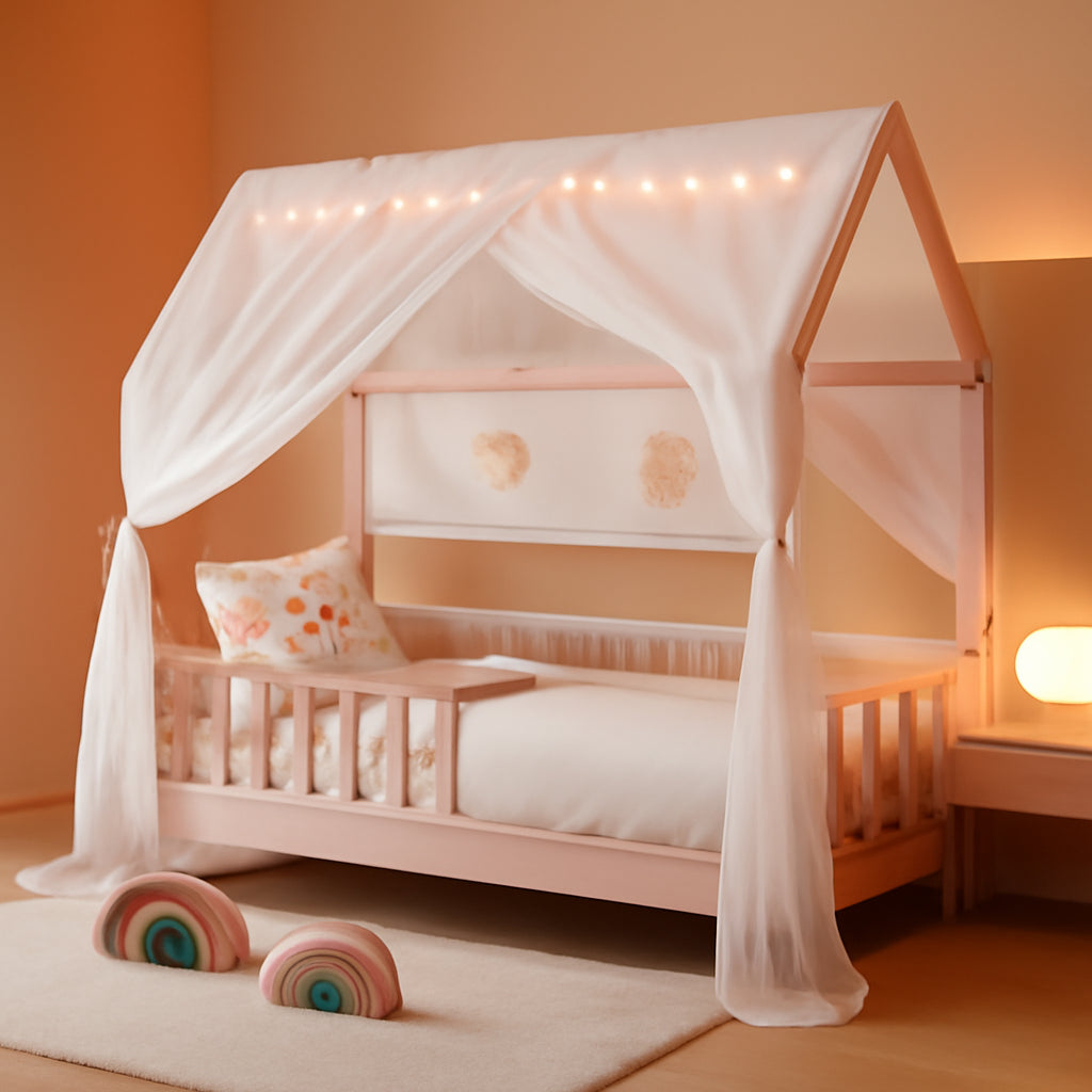 Pink Full Size Montessori Floor Bed Solid Wood Frame