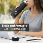 Pure Zen Stainless Steel Tea Thermos with Infuser for Hot and Cold Beverages - 15oz Leakproof Travel Mug for Coffee and Fruit-Infused Water - Black