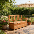 44" Outdoor Cedar Storage Bench with Backrest and Armrest, Large Patio Deck Box for Garden Tools and Cushions