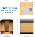 Backyard Discovery Lennon Traditional Cedar Outdoor Cube Sauna for 2-4 Persons with Porch, Electric Heater, Sauna Rocks, Dry Heat and Steam Options, LED Lighting, Wi-Fi Control, and Accessories