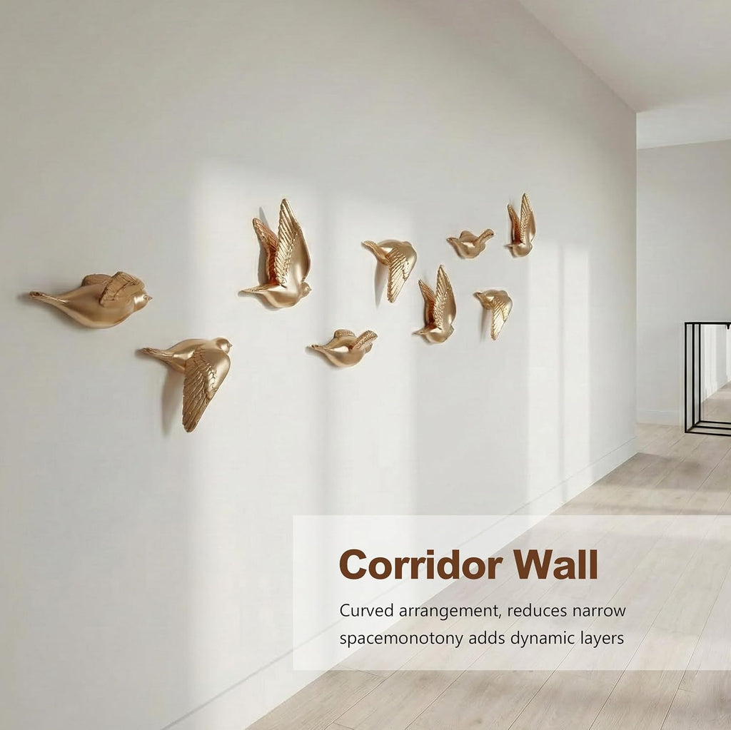 Set of 3 Bird Wall Sculptures - Modern 3D Art Decor for Living Room and Home, Golden Wall Accents and Gallery Art