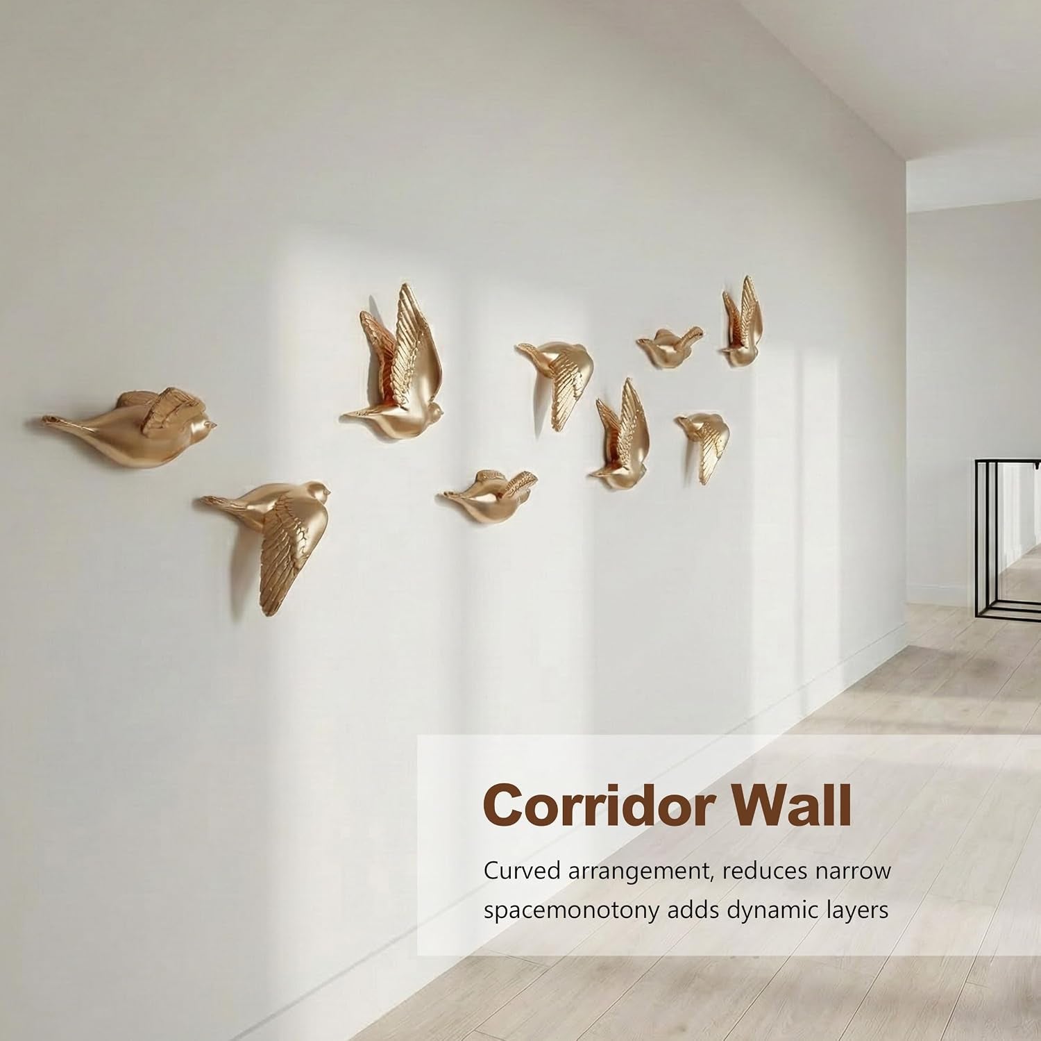 Set of 3 Bird Wall Sculptures - Modern 3D Art Decor for Living Room and Home, Golden Wall Accents and Gallery Art