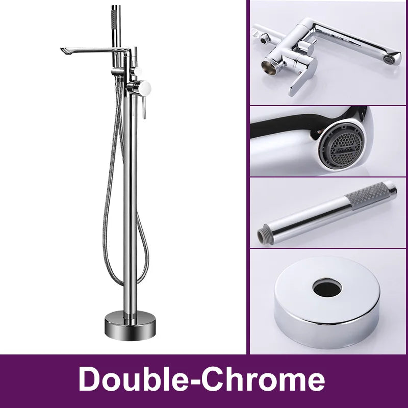 ELLEN Floor Standing Bathtub Faucets with Hand Shower Hot Cold Bath Tub Black Bath Faucet Water Mixer Tap Crane ELS2010