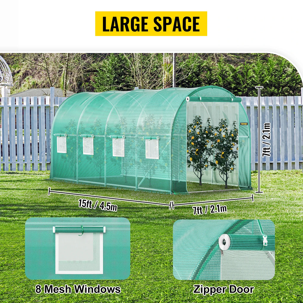 Premium  Walk-In Tunnel Greenhouse with Galvanized Frame & Waterproof Cover - Available in Multiple Sizes (15x7x7, 10x7x7, 20x10x7, 12x7x7 Ft) for Optimal Plant Growth