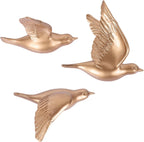 Set of 3 Bird Wall Sculptures - Modern 3D Art Decor for Living Room and Home, Golden Wall Accents and Gallery Art