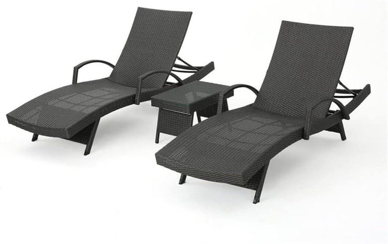 Salem Outdoor Chaise Lounge Set with Wicker Side Table, 2-Piece, Grey