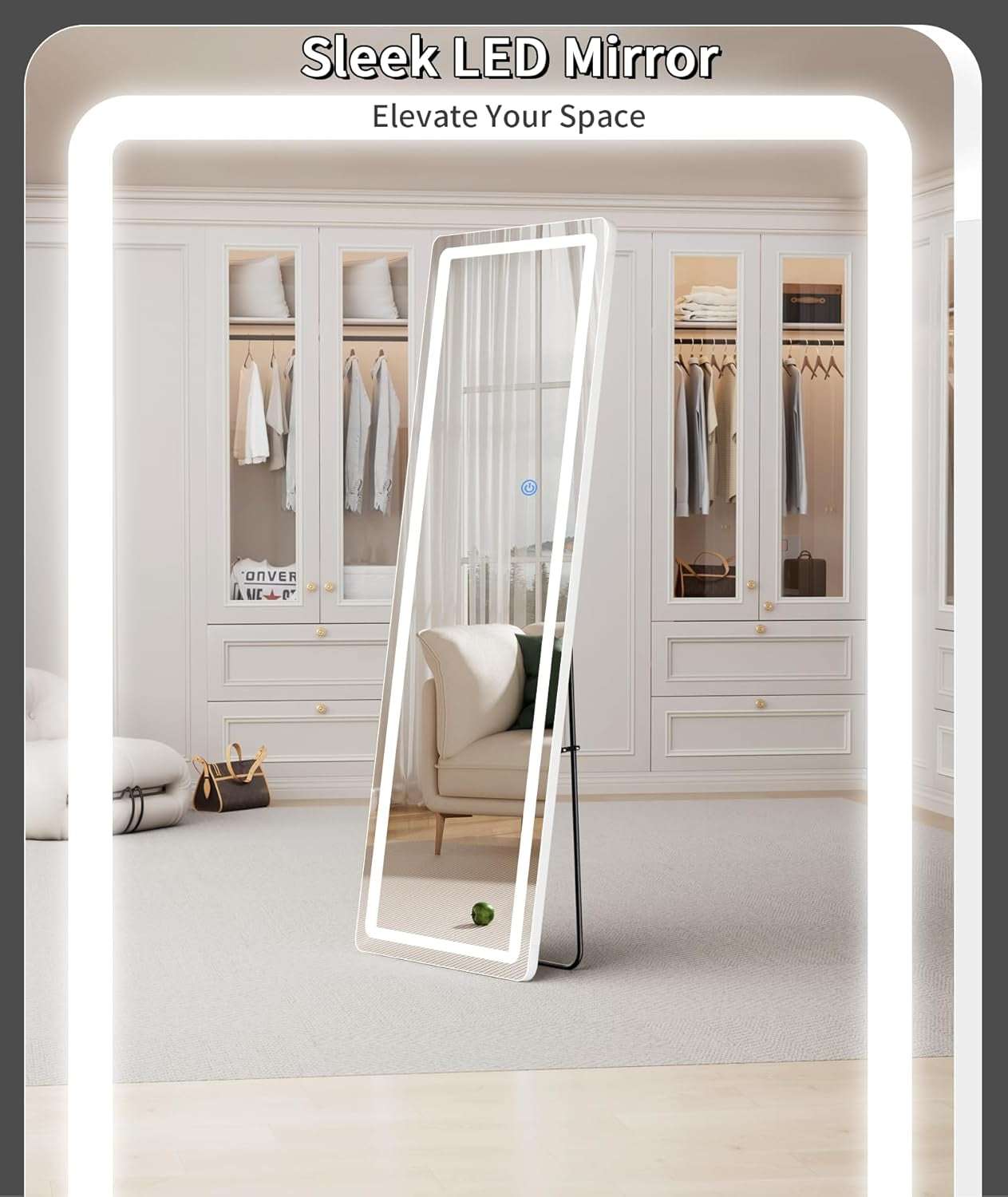 56" x 20" Dimmable LED Full-Length Mirror | Lighted Floor & Wall Mirror