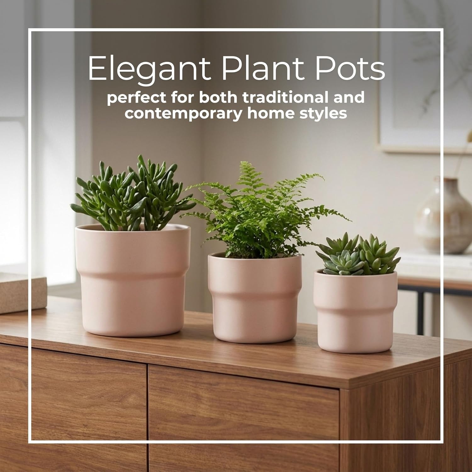 Set of 3 Pink Stoneware Ceramic Planters for Indoor and Outdoor Decor - Modern Design for Home, Patio, or Garden - Sizes: 9", 7", and 6