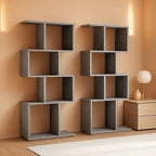 Gray Five Tier Geometric Bookshelf Set Of 2 70 Inch Tall