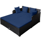 Luxurious Navy Rattan Outdoor Daybed with Cushions - Perfect for Relaxation and Style