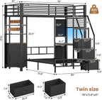 Charcoal Twin Bunk Bed With Charging Station Drawers