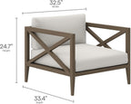 Northlake 5-Piece Outdoor Furniture Set in Weathered Gray White - Teak Wood Patio Conversation Set with Loveseat, Two Armchairs, Ottoman, and Side Table
