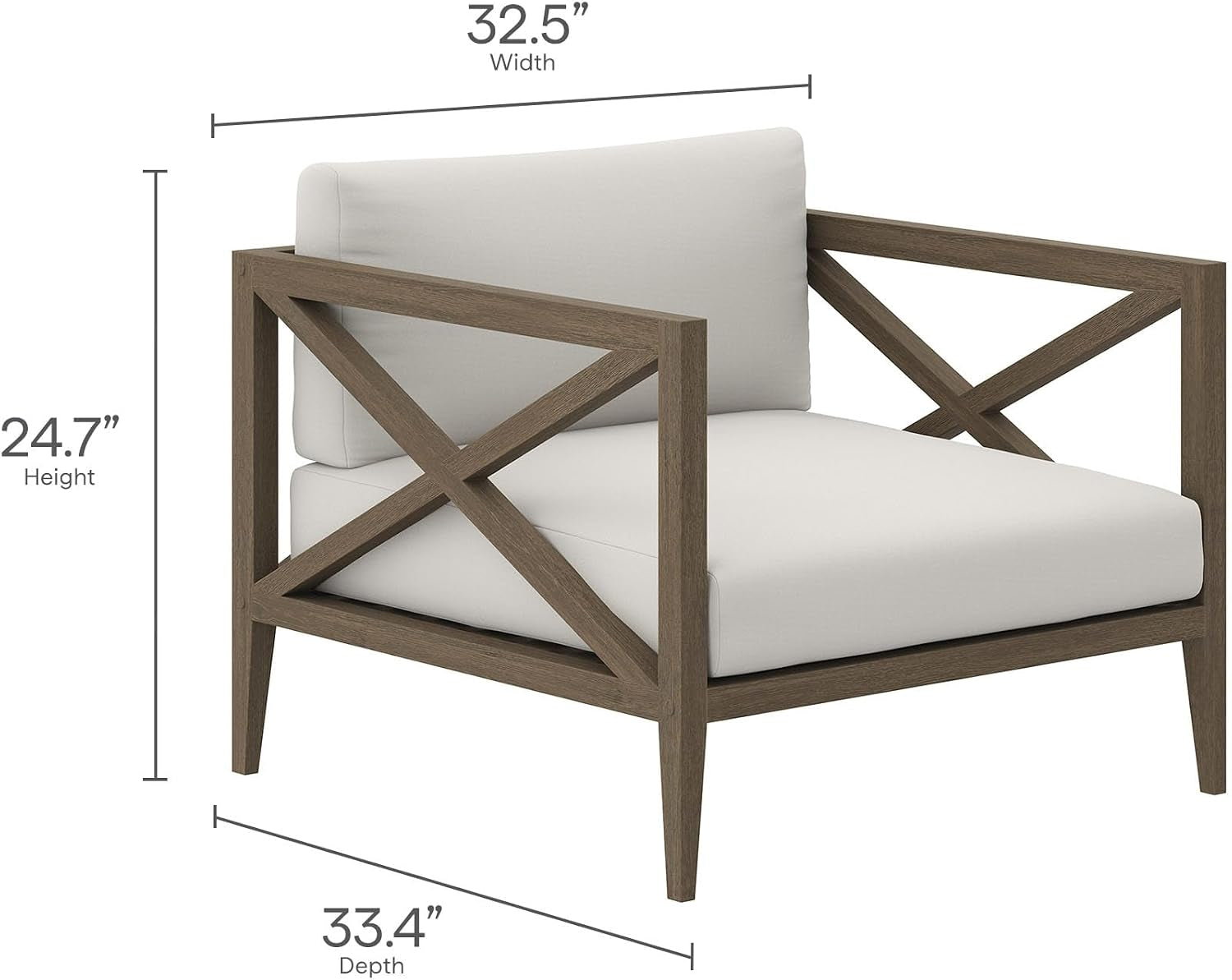 Northlake 5-Piece Outdoor Furniture Set in Weathered Gray White - Teak Wood Patio Conversation Set with Loveseat, Two Armchairs, Ottoman, and Side Table