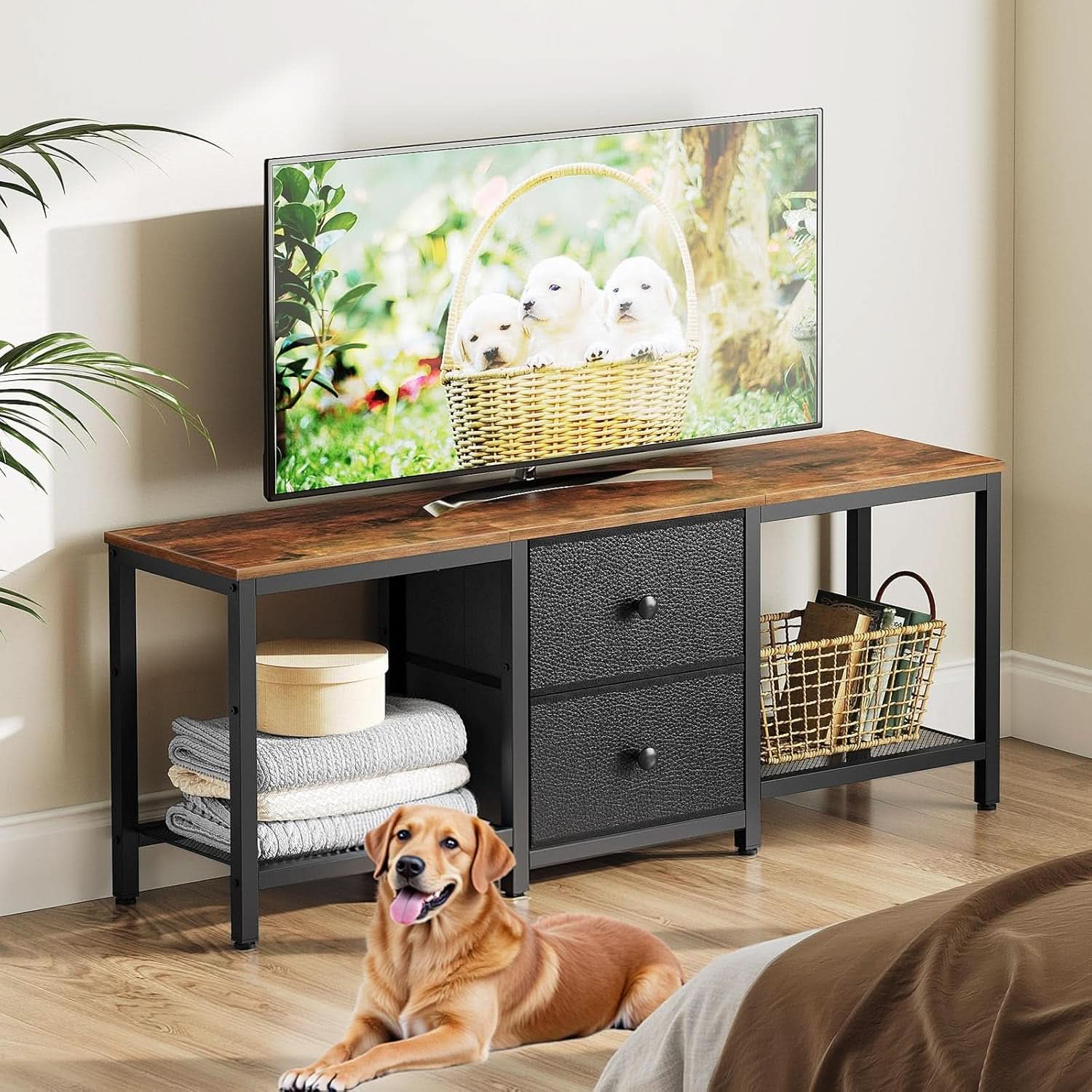 Television Stand For 55-Inch TVs With Hidden Drawers