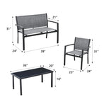 4 Pieces Patio Furniture Outdoor Furniture Outdoor Patio Furniture Set Textilene Bistro Set Modern Conversation Set Black Bistro Set with Loveseat Tea Table, Grey