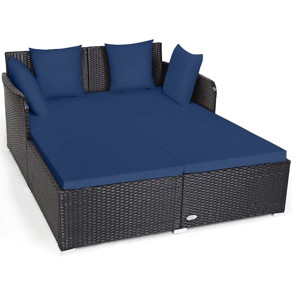 Luxurious Navy Rattan Outdoor Daybed with Cushions - Perfect for Relaxation and Style