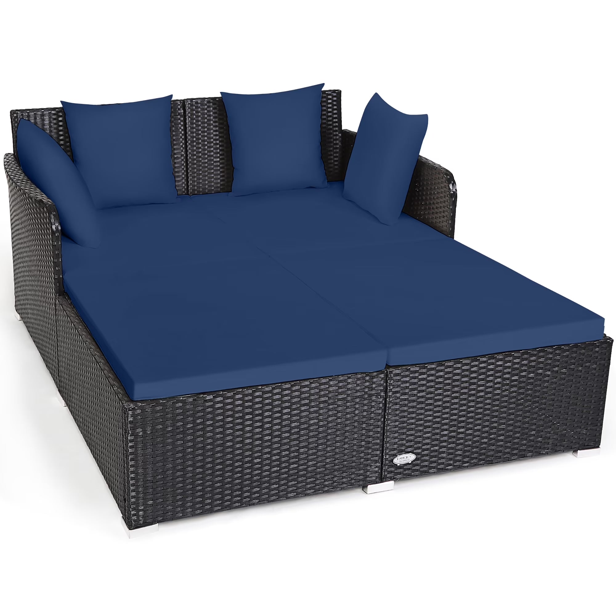 Luxurious Navy Rattan Outdoor Daybed with Cushions - Perfect for Relaxation and Style