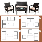 Transform Your Outdoor Space with Our 4-Piece Patio Rattan Conversation Set – Loveseat, Single Sofas, and Glass-Top Coffee Table