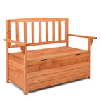 44" Outdoor Cedar Storage Bench with Backrest and Armrest, Large Patio Deck Box for Garden Tools and Cushions