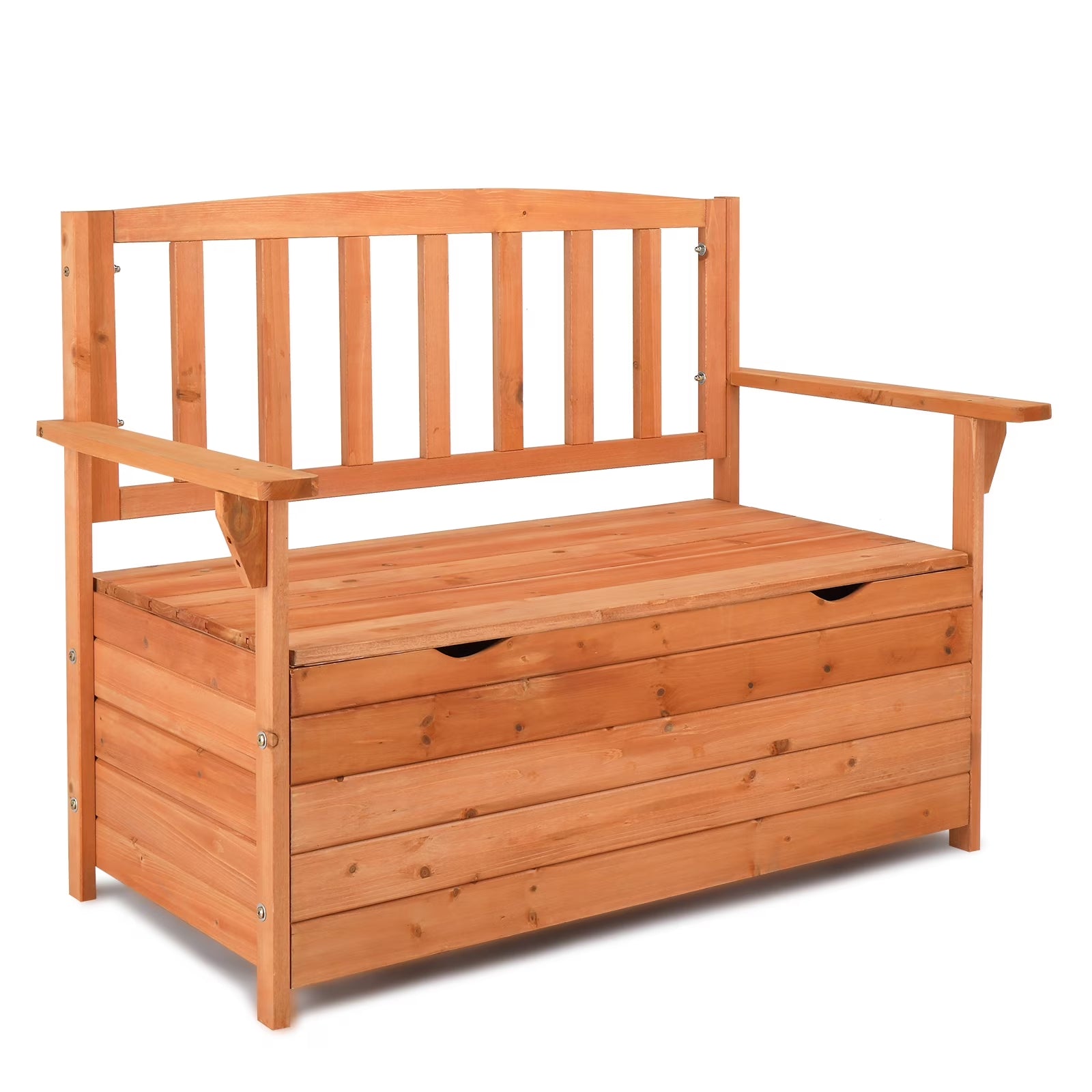 44" Outdoor Cedar Storage Bench with Backrest and Armrest, Large Patio Deck Box for Garden Tools and Cushions