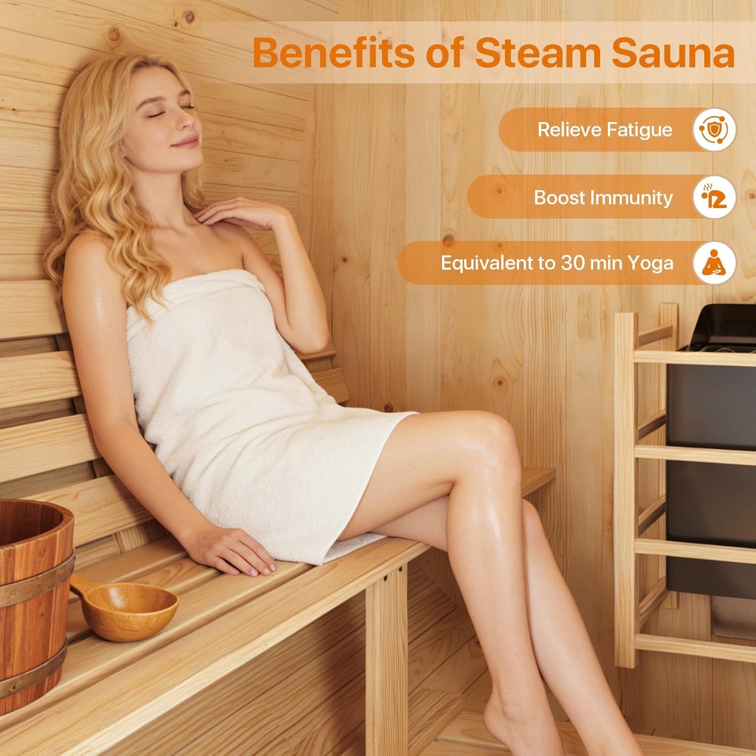 Outdoor Traditional Barrel Sauna for 4-6 Persons with 220V 6KW Electric Heater and Sauna Stones