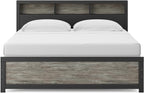 King Bed Frame With Bookcase Headboard Warm Gray Matte Black