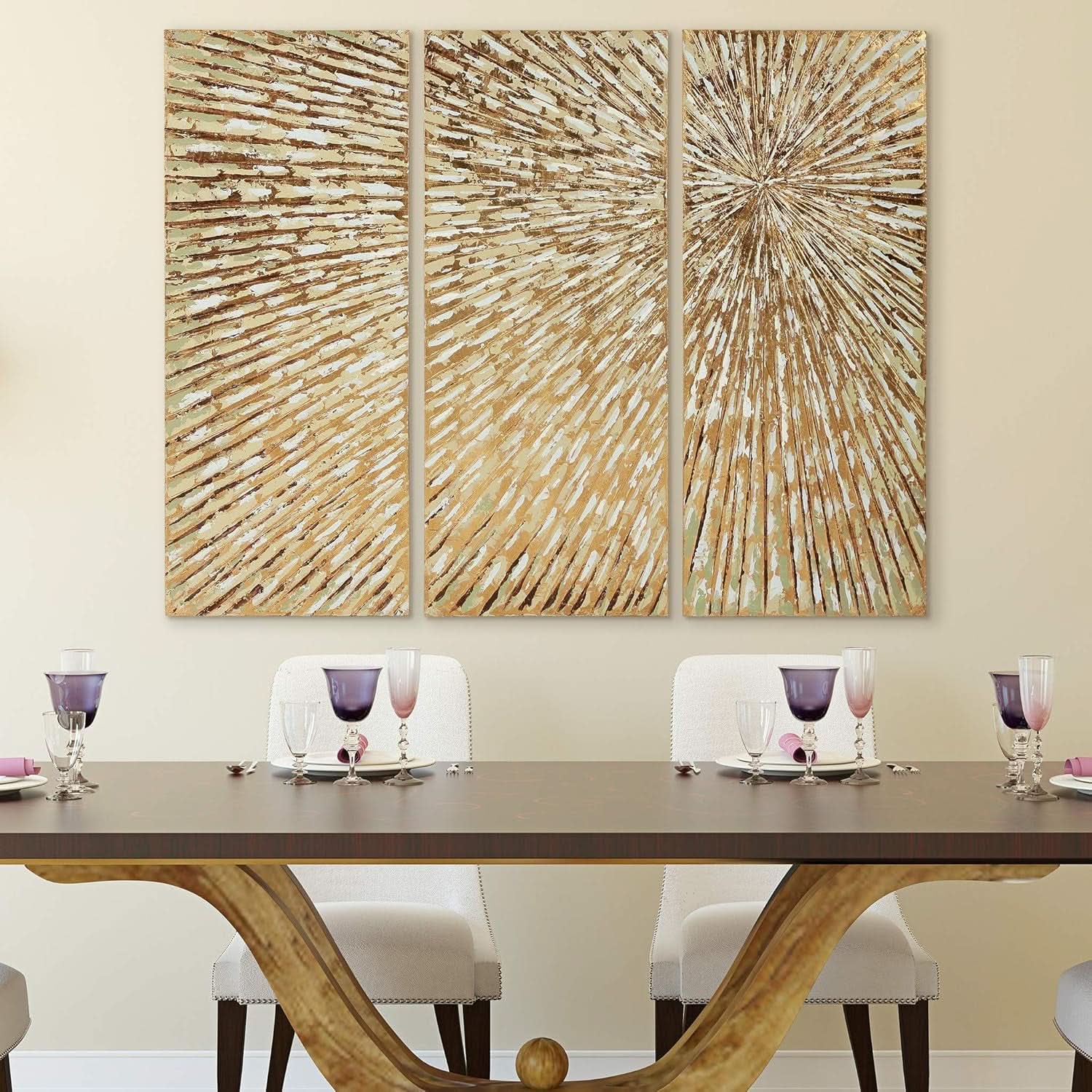 Goldleaf Textured Hand Painted Canvas Art Triptych