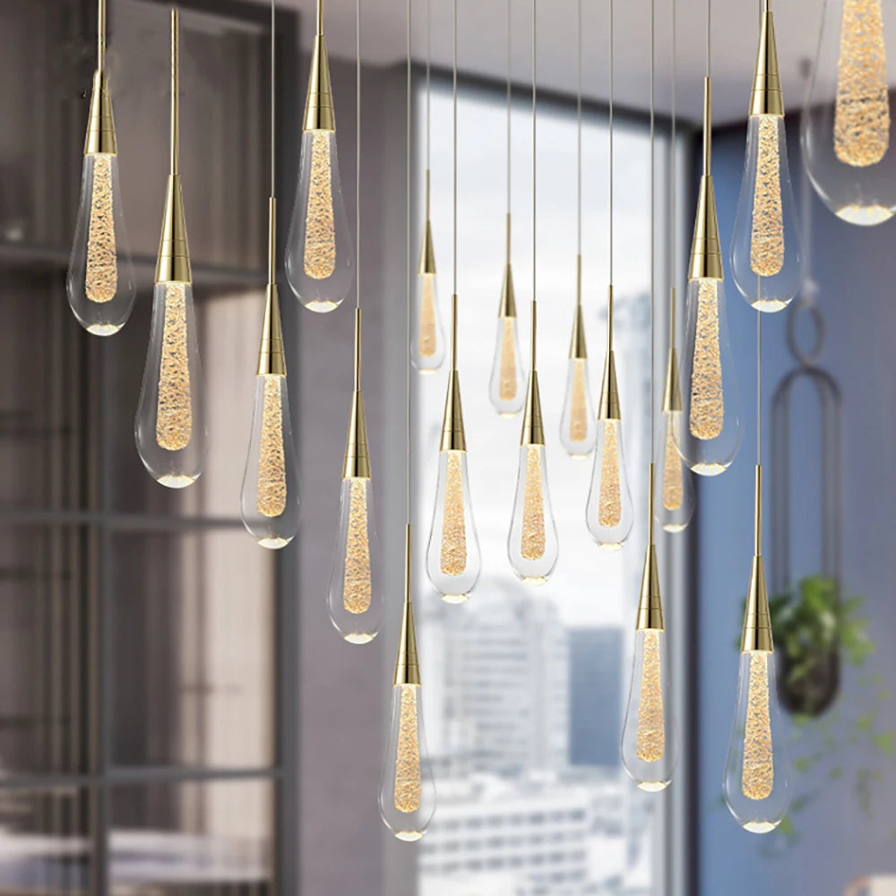 Customizable Post-Modern Crystal Glass Led Pendant Lights Hanglamp Drop Light Restaurant Bar Pendant Lamp Staircase Lamps