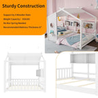 White Full Size Floor Bed Playhouse Storage Shelves