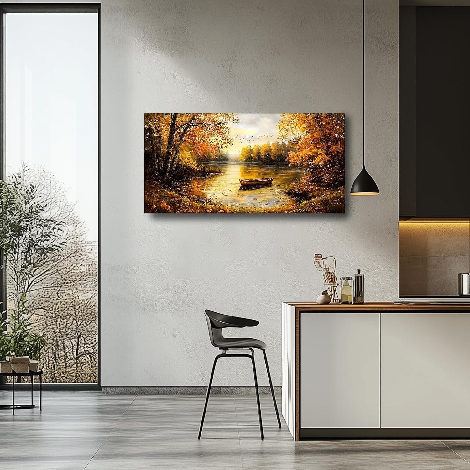 Gold Autumn Landscape Canvas Decor Wall Art 29x57 Inches