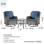 Chic Set of 2 Denim Blue Cushioned Rattan Swivel Rocking Chairs with Gray Wicker Frame - Perfect for Outdoor Relaxation